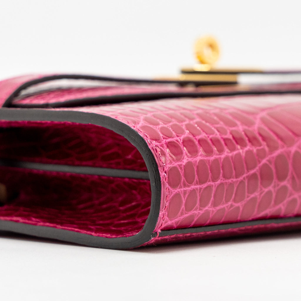 HERMES KELLY TO GO SHINY ALLIGATOR MISSISSIPPIENSIS ROSE MEXICO GHW