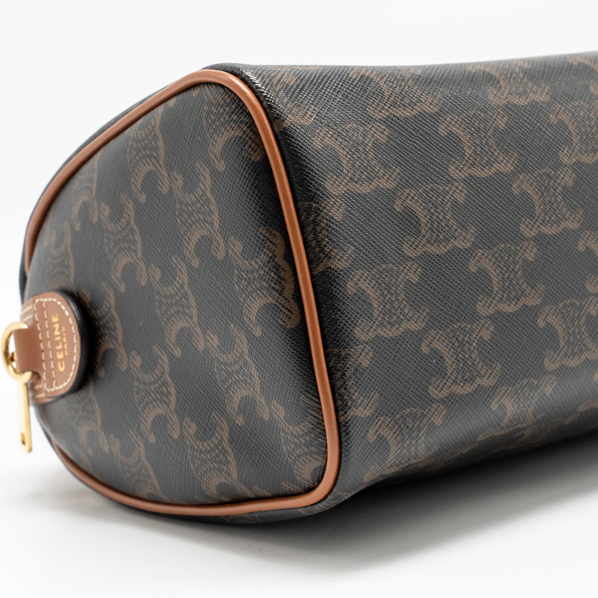 CELINE SMALL BOSTON BAG TRIOMPHE CANVAS/CALFSKIN TAN GHW