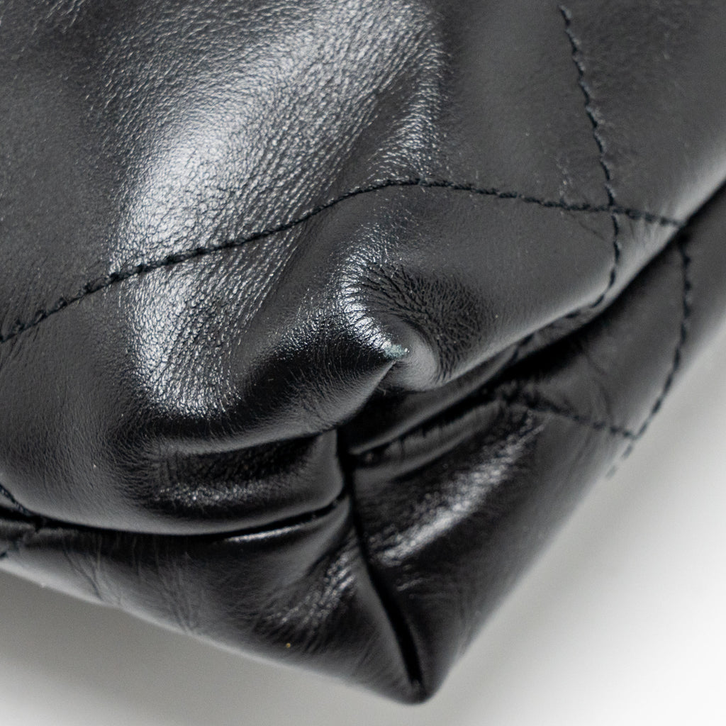 CHANEL MINI 22 BAG SHINY CALFSKIN BLACK GHW (MICROCHIP)