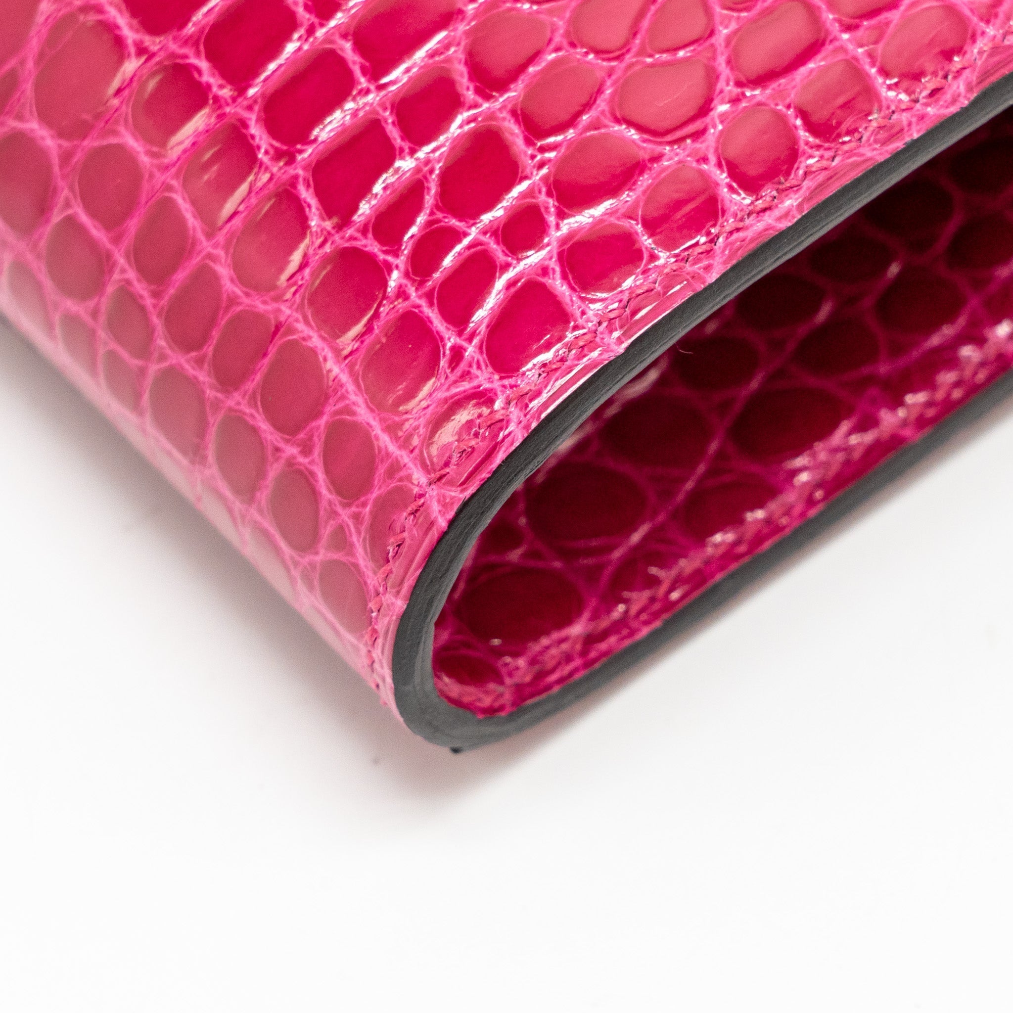 HERMES KELLY TO GO SHINY ALLIGATOR MISSISSIPPIENSIS ROSE MEXICO GHW