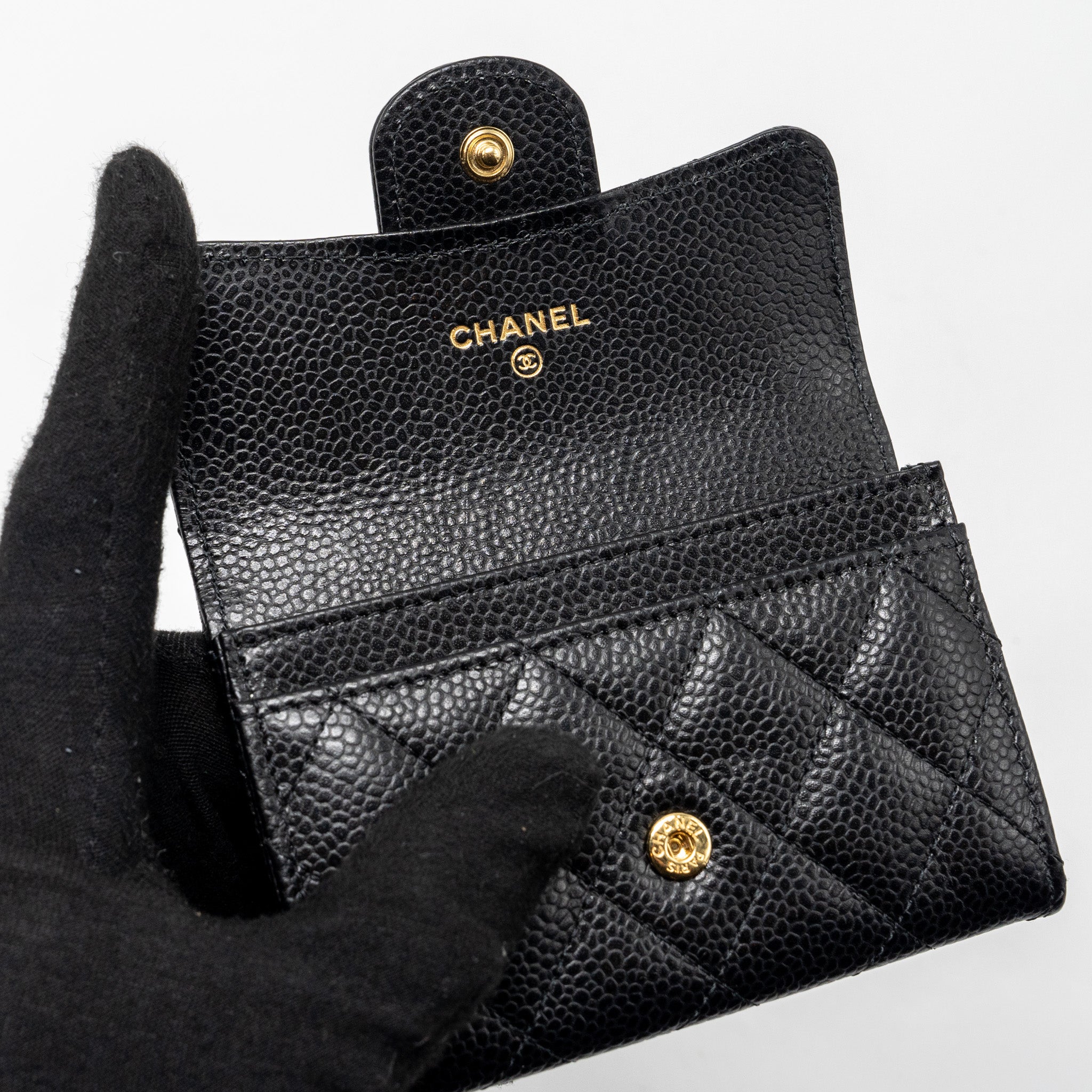 CHANEL CLASSIC FLAP CARD HOLDER CAVIAR BLACK GHW (MICROCHIP)