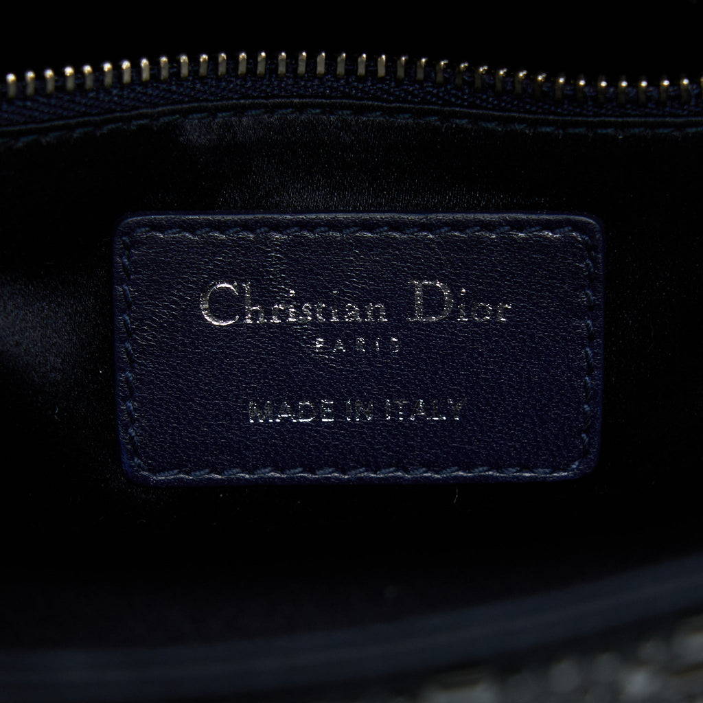 DIOR MINI LADY DIOR SATIN CRYSTAL CANNAGE DARK BLUE SHW