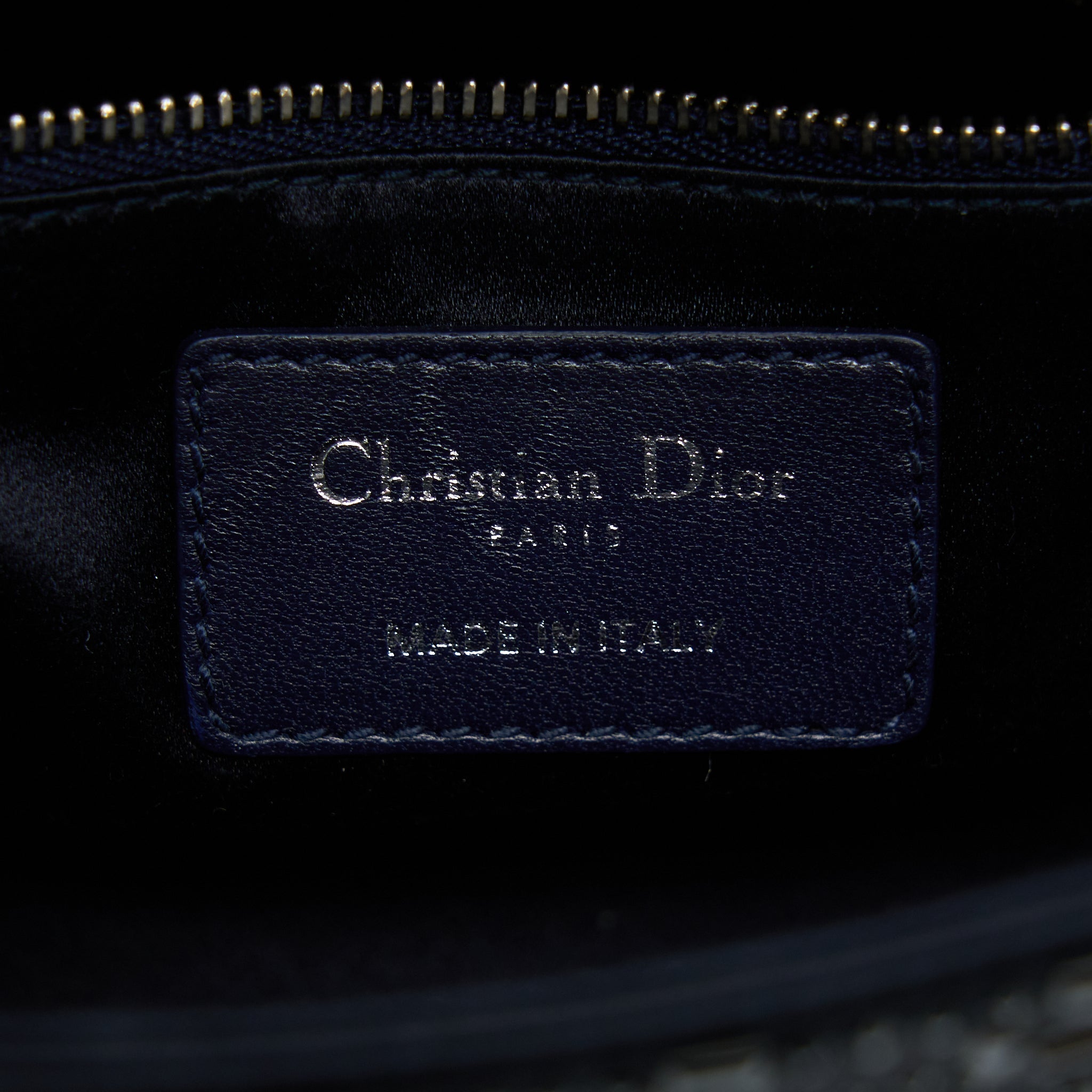 DIOR MINI LADY DIOR SATIN CRYSTAL CANNAGE DARK BLUE SHW
