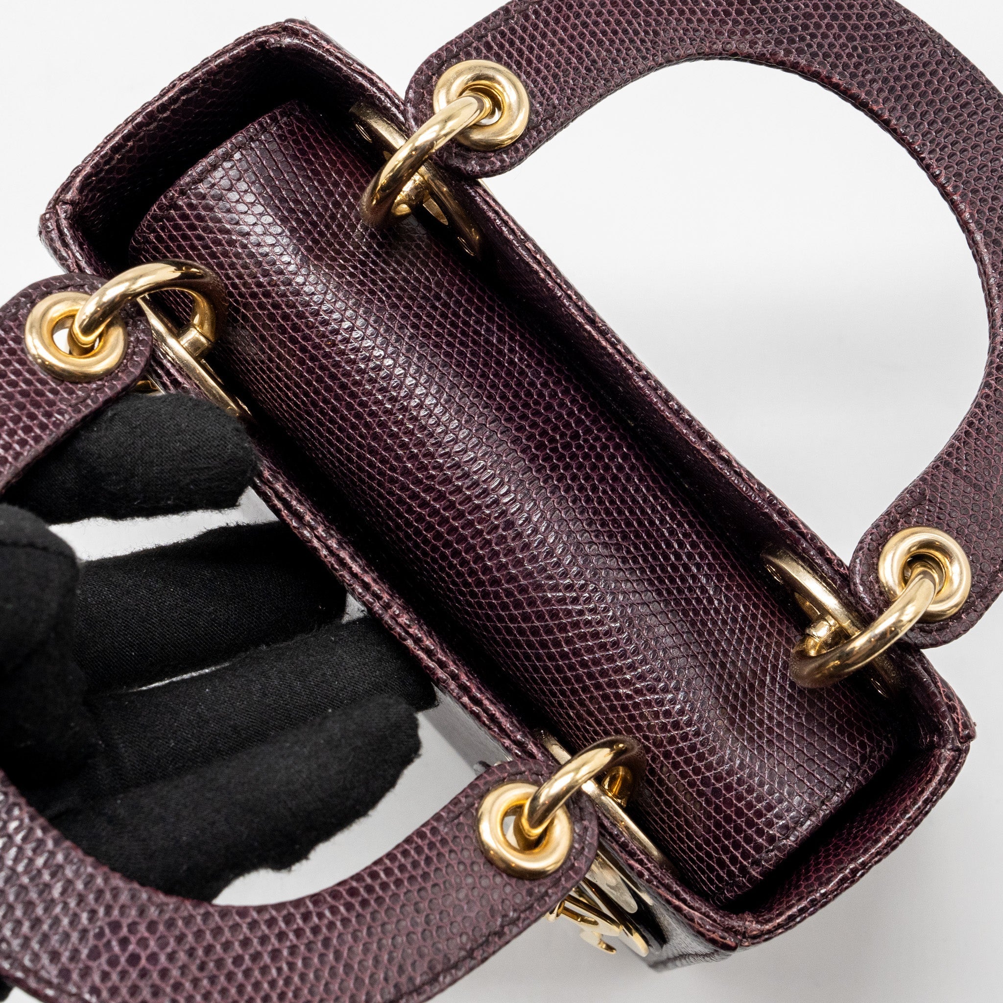 DIOR MINI LADY DIOR LIZARD BURGUNDY LGHW
