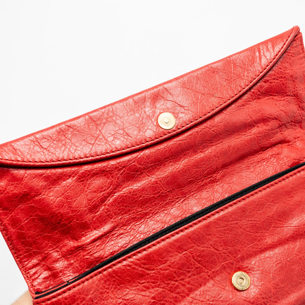 BALENCIAGA CITY FOLD CLUTCH LEATHER RED GHW