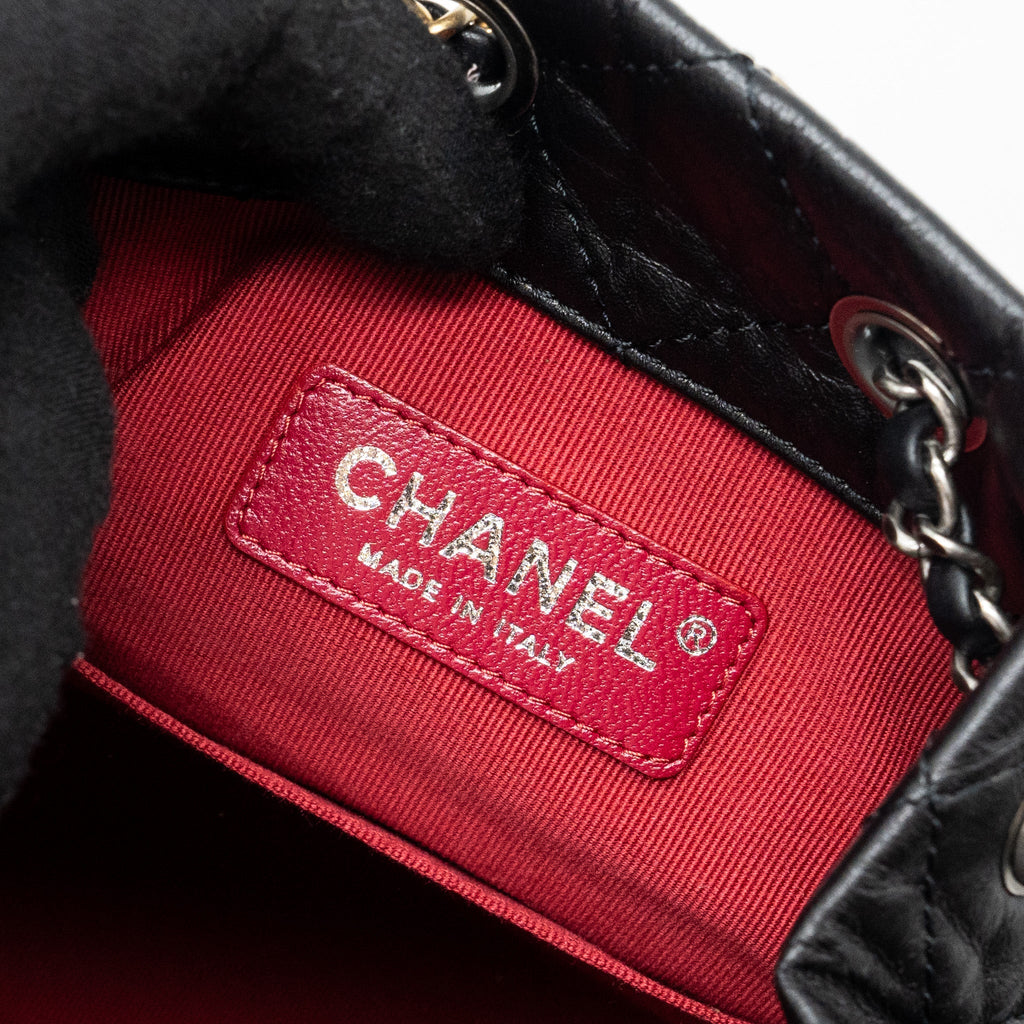 CHANEL SMALL GABRIELLE BACKPACK AGED CALFSKIN BLACK RUTHENIUM HARDWARE (MICROCHIP)