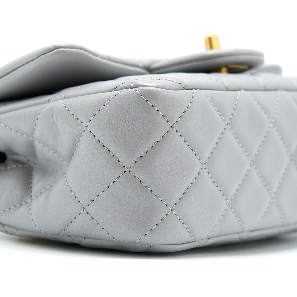 CHANEL PEARL CRUSH MINI SQUARE FLAP BAG LAMBSKIN GREY GHW