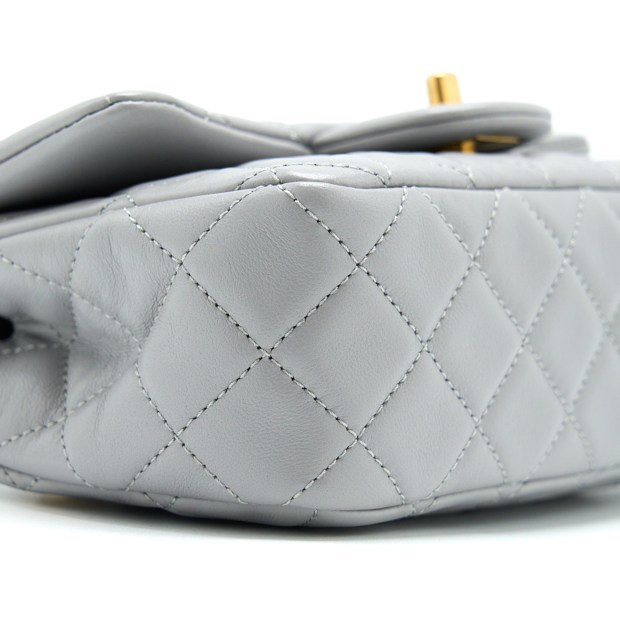 CHANEL PEARL CRUSH MINI SQUARE FLAP BAG LAMBSKIN GREY GHW