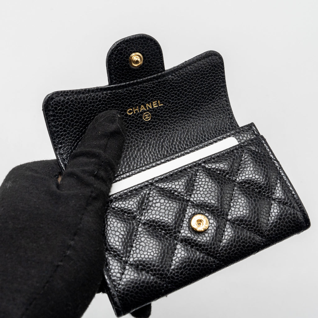 CHANEL CLASSIC FLAP CARD HOLDER CAVIAR BLACK GHW  (MICROCHIP)