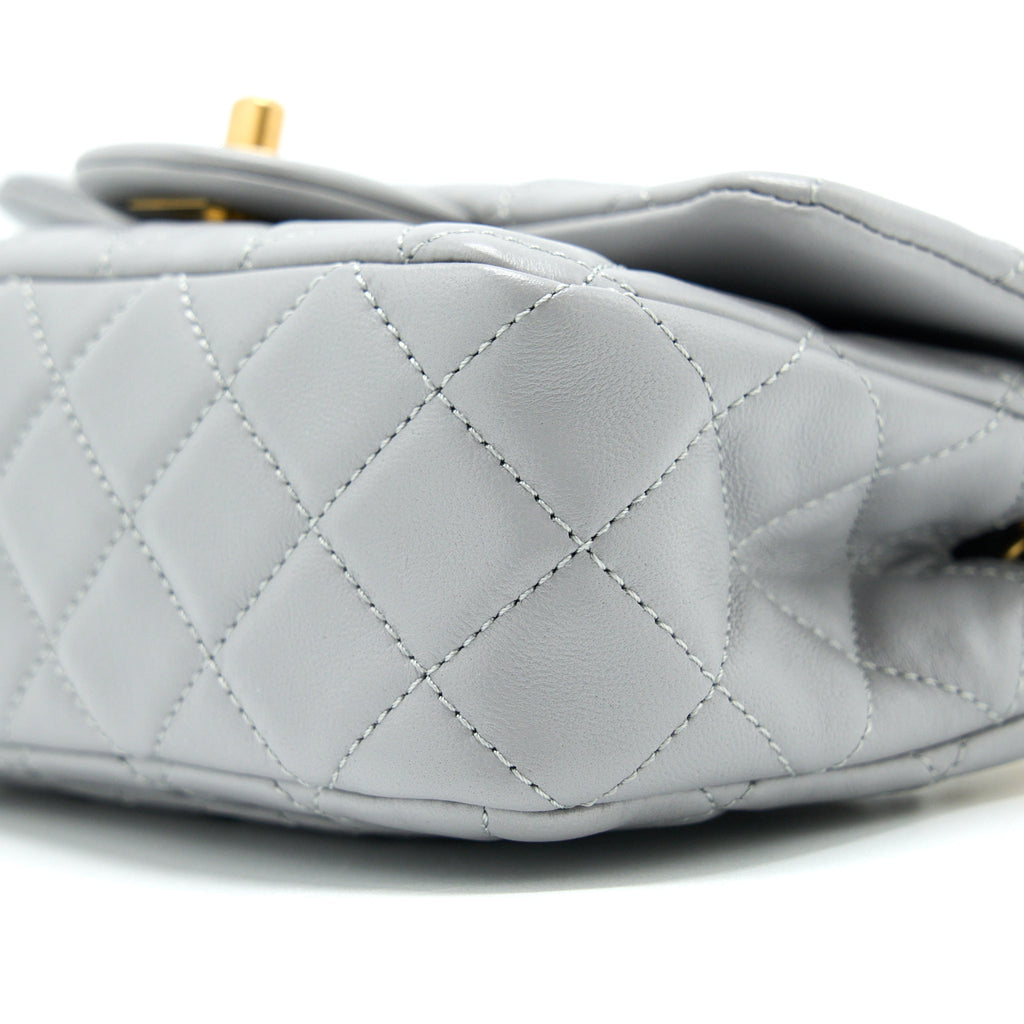 CHANEL PEARL CRUSH MINI SQUARE FLAP BAG LAMBSKIN GREY GHW