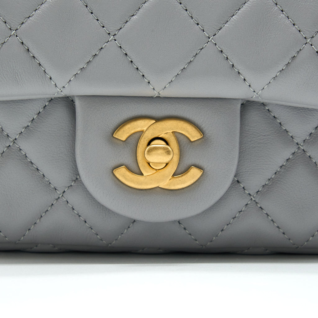 CHANEL PEARL CRUSH MINI SQUARE FLAP BAG LAMBSKIN GREY GHW