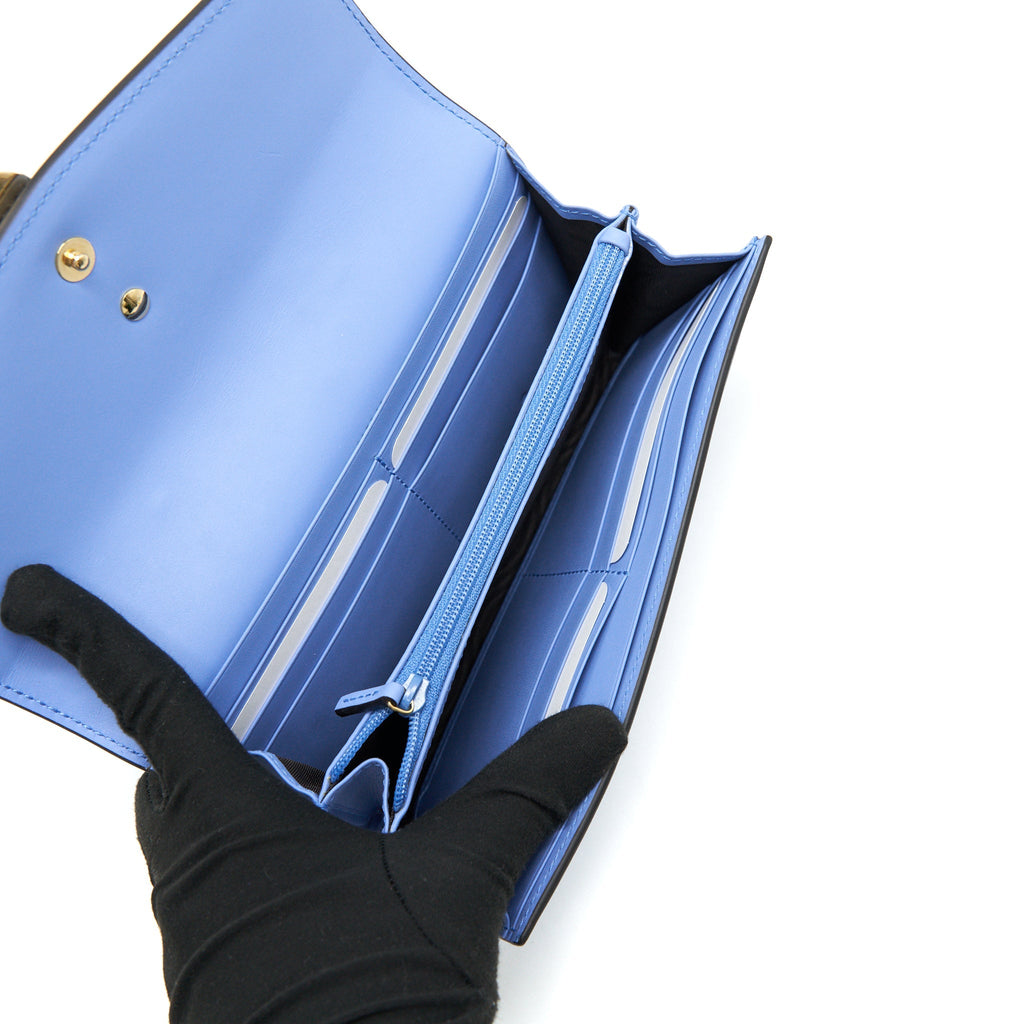 GUCCI SYLVIE LEATHER CONTINENTAL LONG WALLET IN BLUE