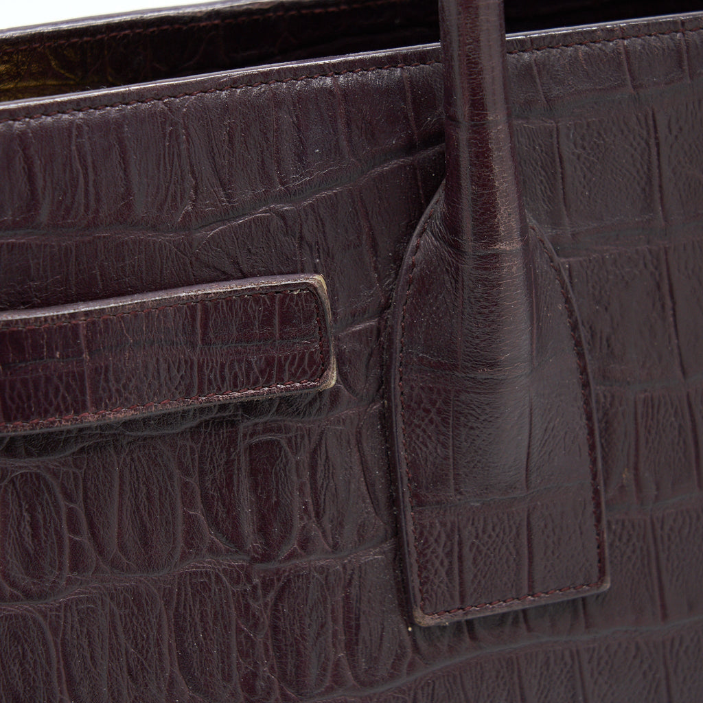 SAINT LAURENT/ YSL CLASSIC SAC DE JOUR IN CROCODILE EMBOSSED BURGUNDY
