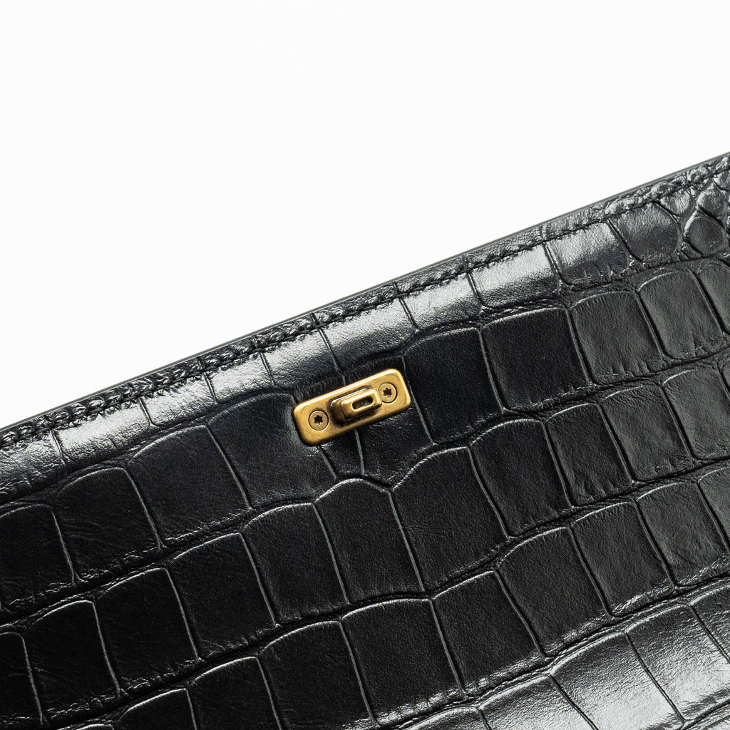BALENCIAGA GOSSIP SHOULDER BAG CROC-EMBOSSED CALFSKIN BLACK GHW
