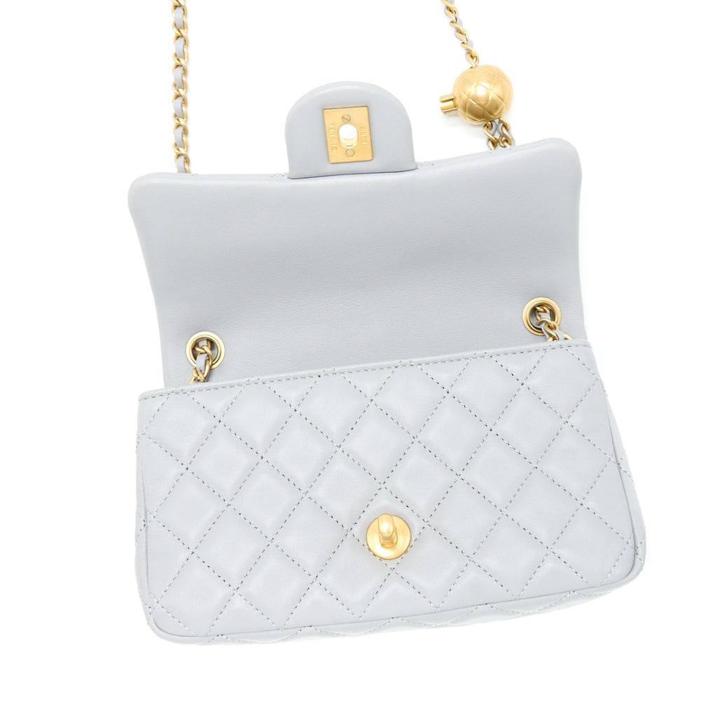 CHANEL 21B PEARL CRUSH MINI RECTANGULAR FLAP BAG LAMBSKIN GREY GHW (MICROCHIP)