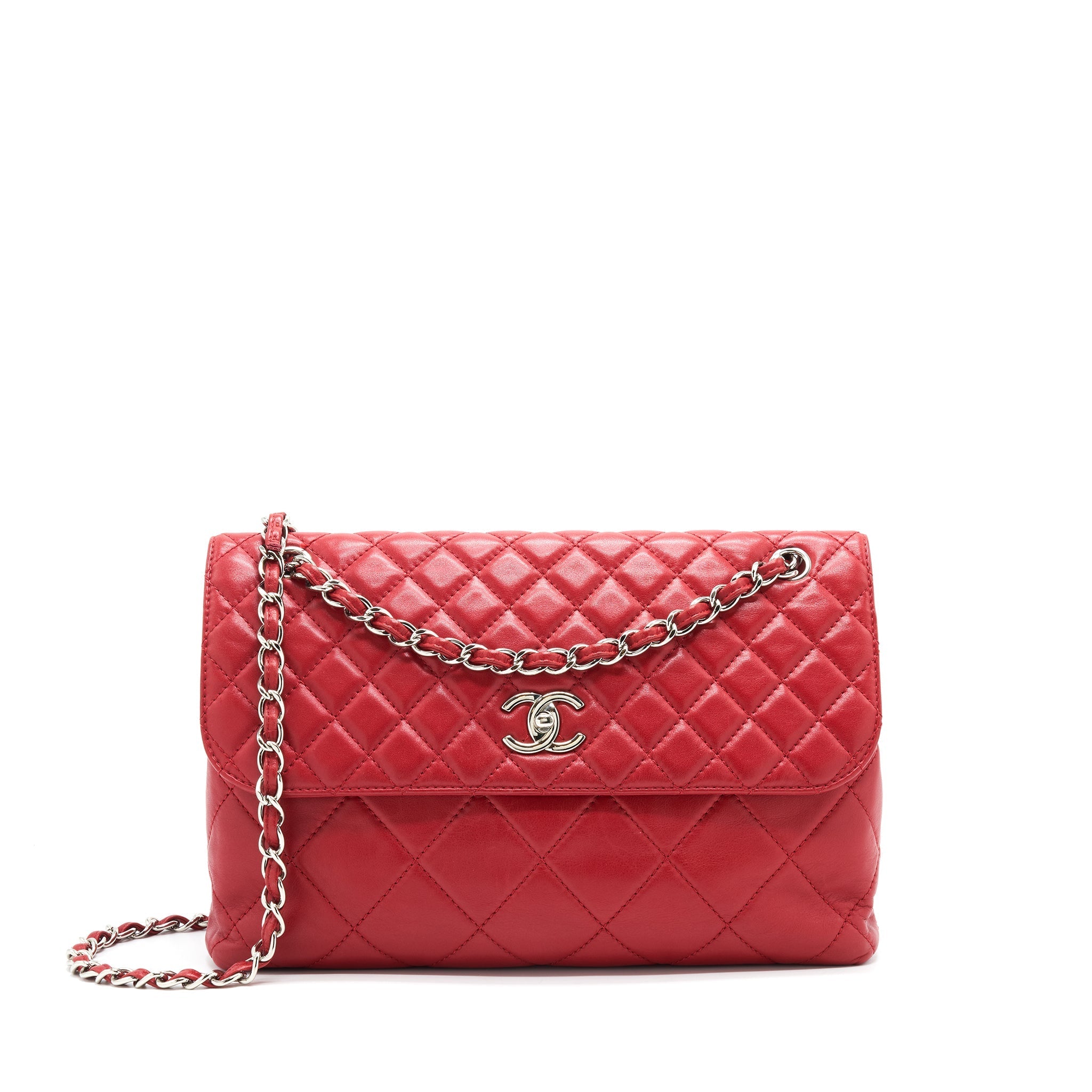 CHANEL QUILTED LARGE FLAP LEATHER BAG WITH CHAIN RED SHW
