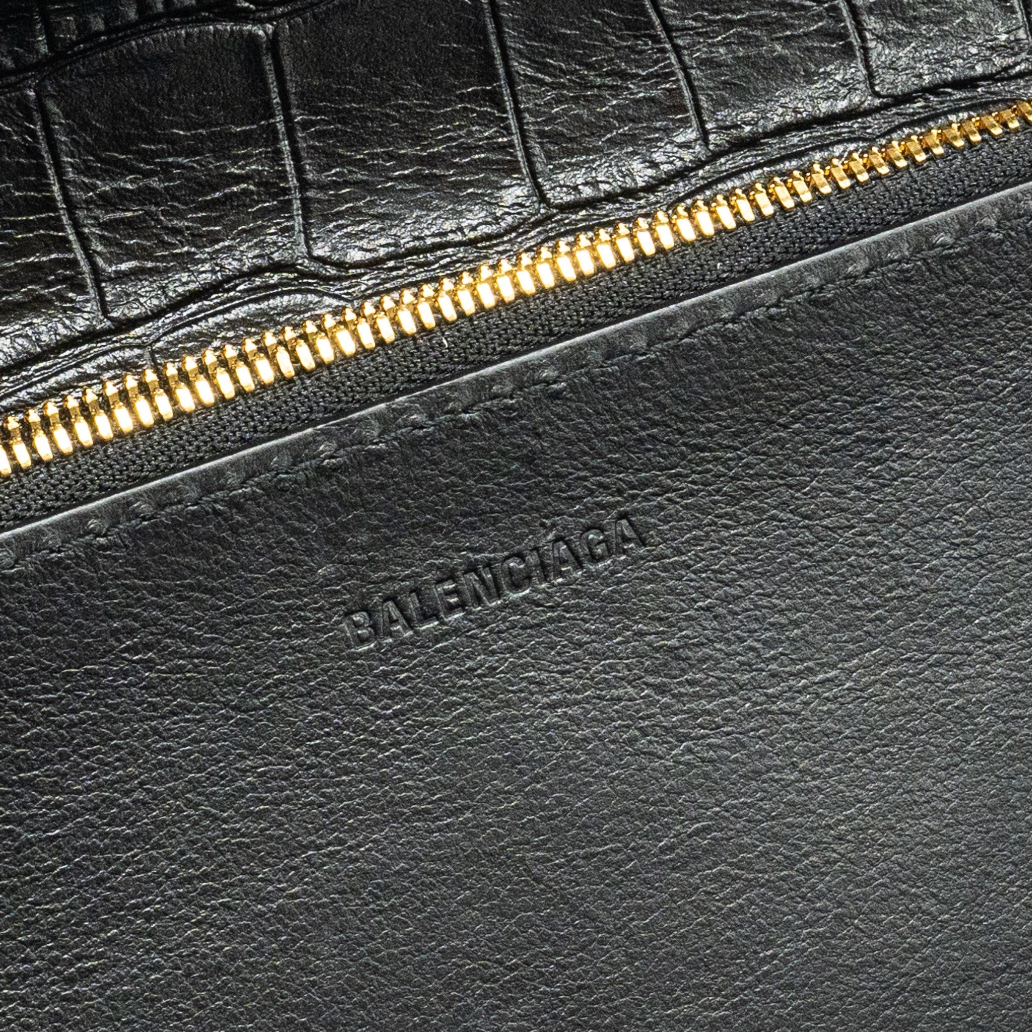 BALENCIAGA GOSSIP SHOULDER BAG CROC-EMBOSSED CALFSKIN BLACK GHW