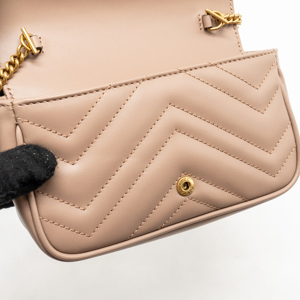 GUCCI GG MARMONT MINI BAG CHEVRON LEATHER BEIGE GHW