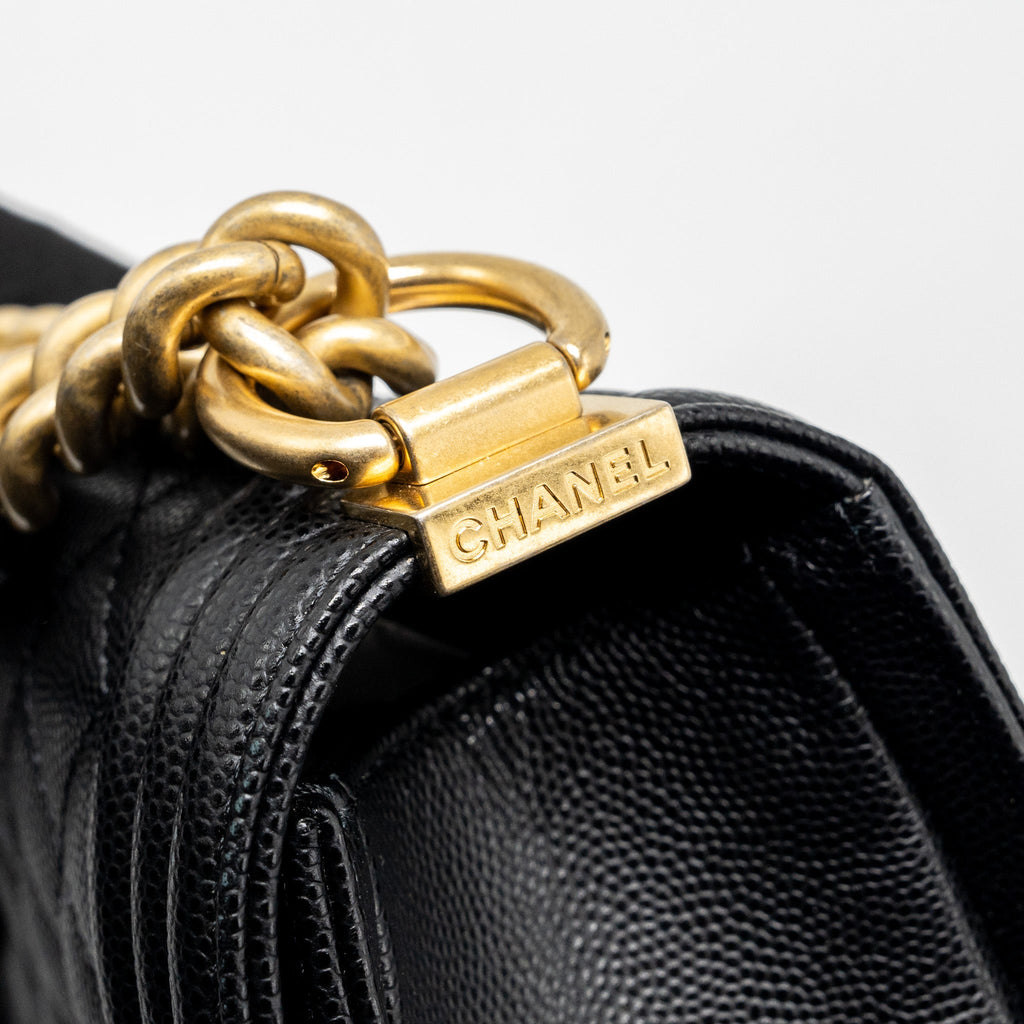 CHANEL SMALL BOY BAG CAVIAR BLACK GHW(MICROCHIP)