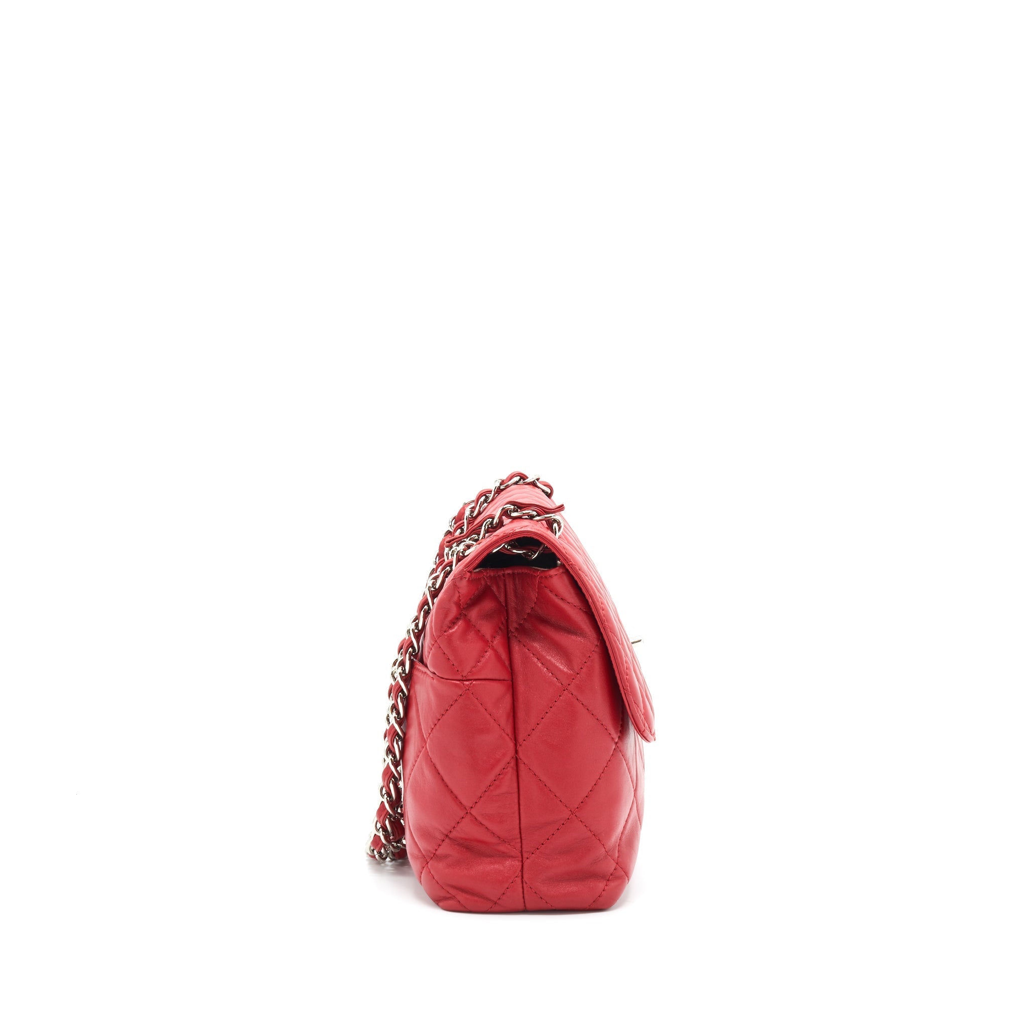 CHANEL QUILTED LARGE FLAP LEATHER BAG WITH CHAIN RED SHW