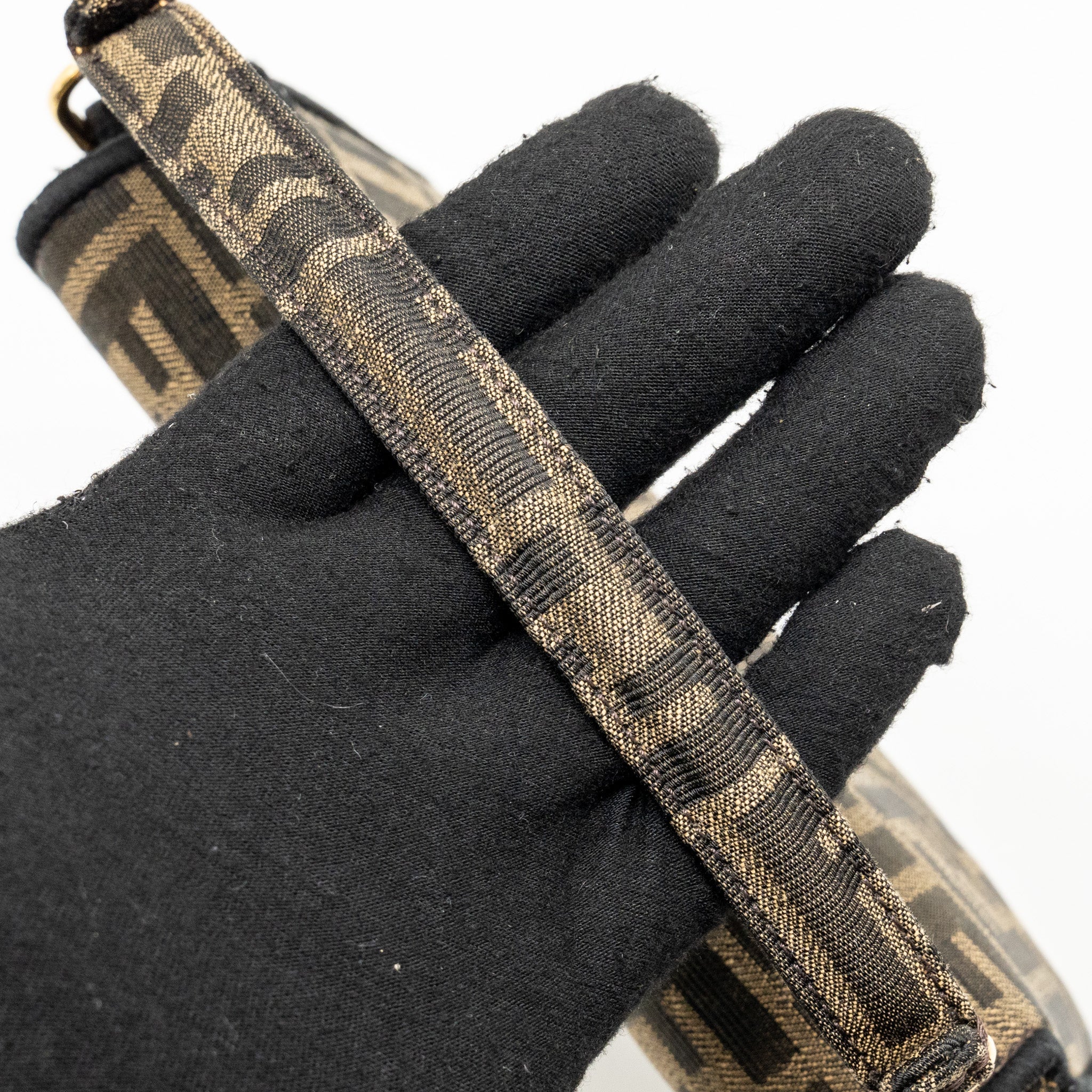 FENDI MINI BAGUETTE FF JACQUARD CANVAS BROWN GHW