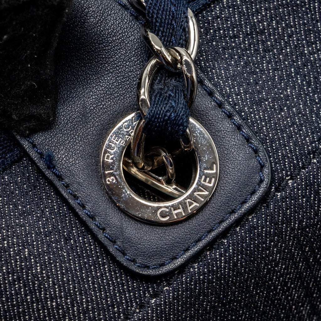CHANEL DEAUVILLE TOTE BAG CANVAS BLUE DENIM SHW