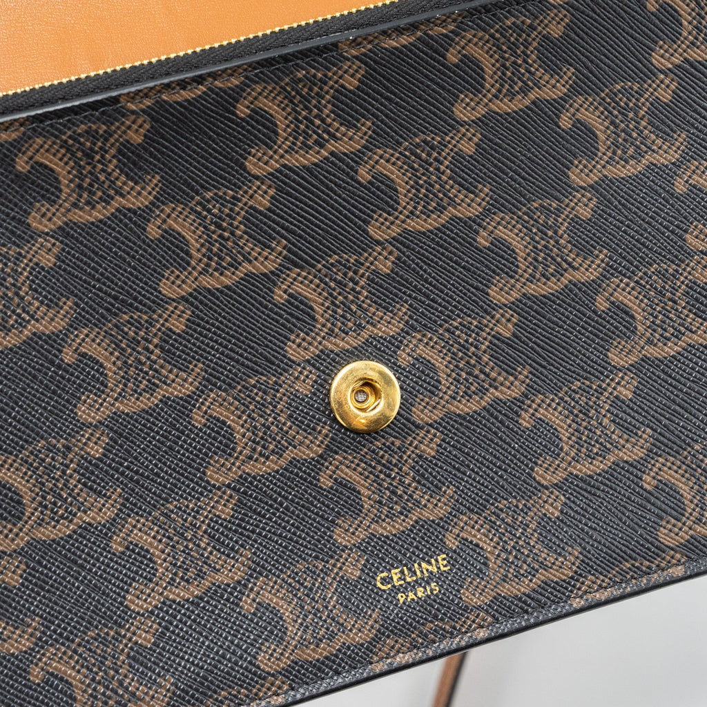 CELINE WALLET ON STRAP TRIOMPHE CANVAS/ LAMBSKIN TAN GHW