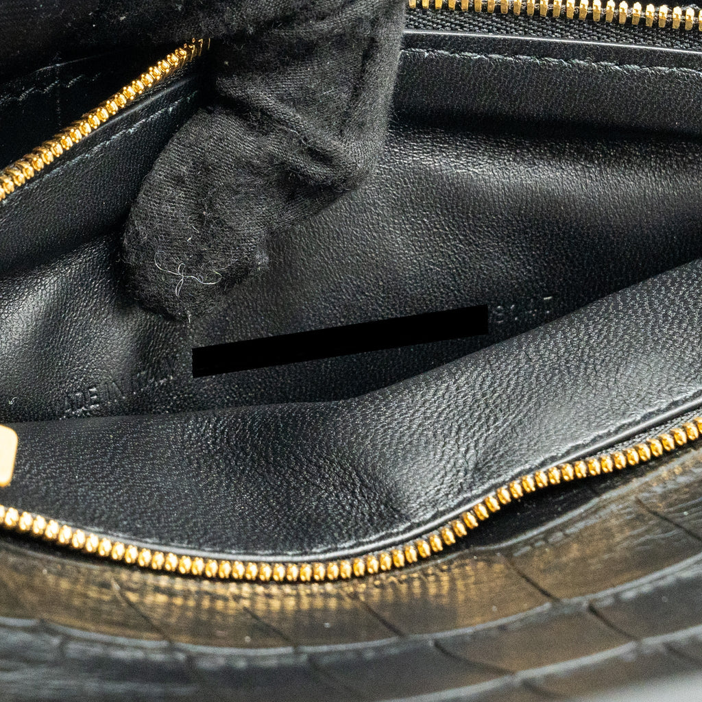 BALENCIAGA GOSSIP SHOULDER BAG CROC-EMBOSSED CALFSKIN BLACK GHW