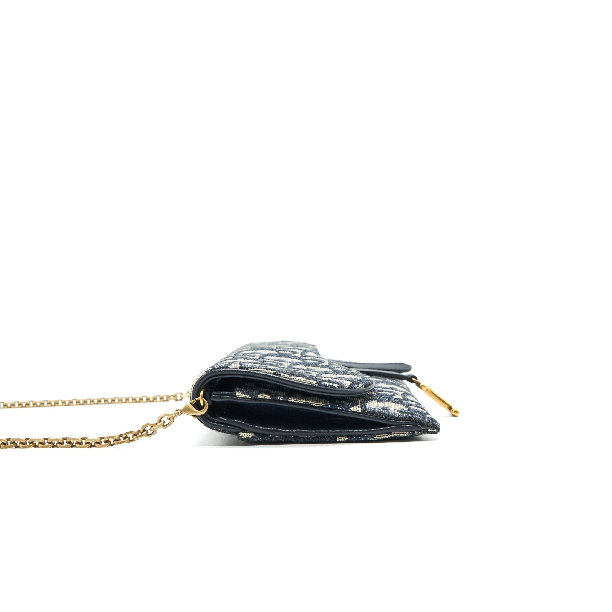 DIOR OBLIQUE JACQUARD SADDLE WALLET WITH CHAIN