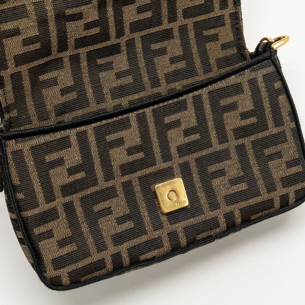 FENDI MINI BAGUETTE FF JACQUARD CANVAS BROWN GHW