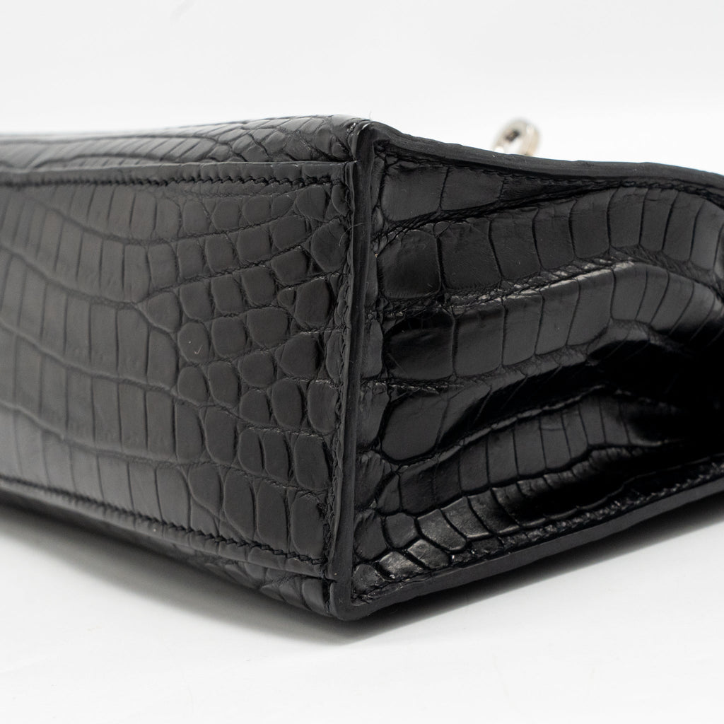 HERMES KELLY POCHETTE CROCODILE NILOTICUS MATT BLACK SHW