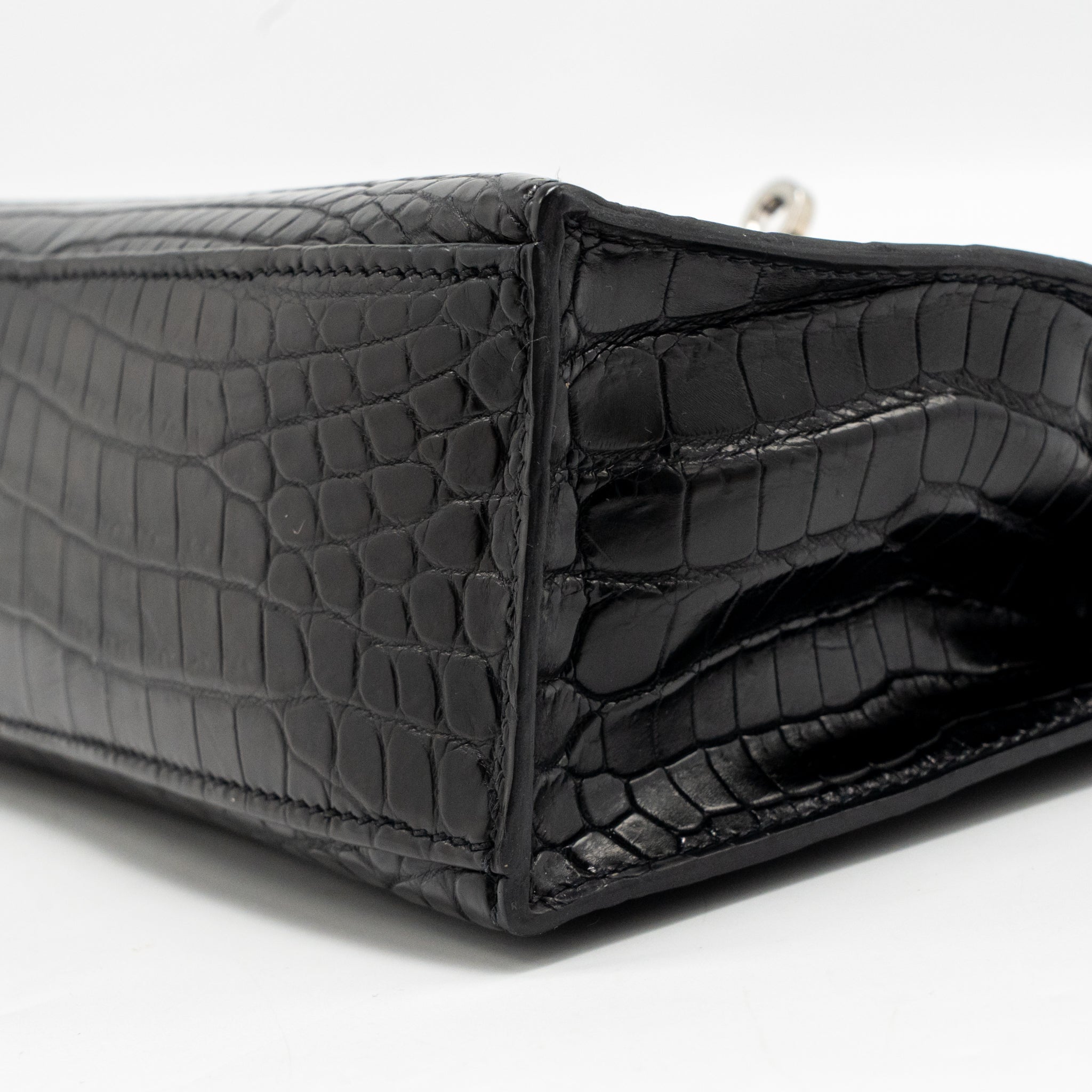 HERMES KELLY POCHETTE CROCODILE NILOTICUS MATT BLACK SHW