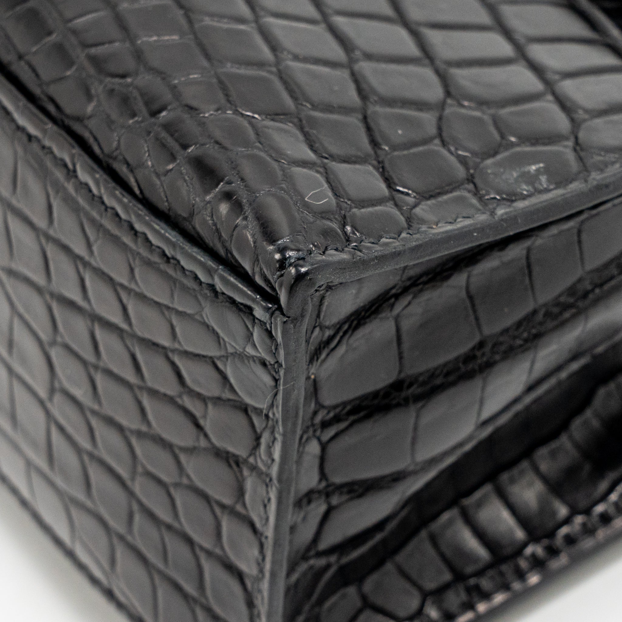 HERMES KELLY POCHETTE CROCODILE NILOTICUS MATT BLACK SHW