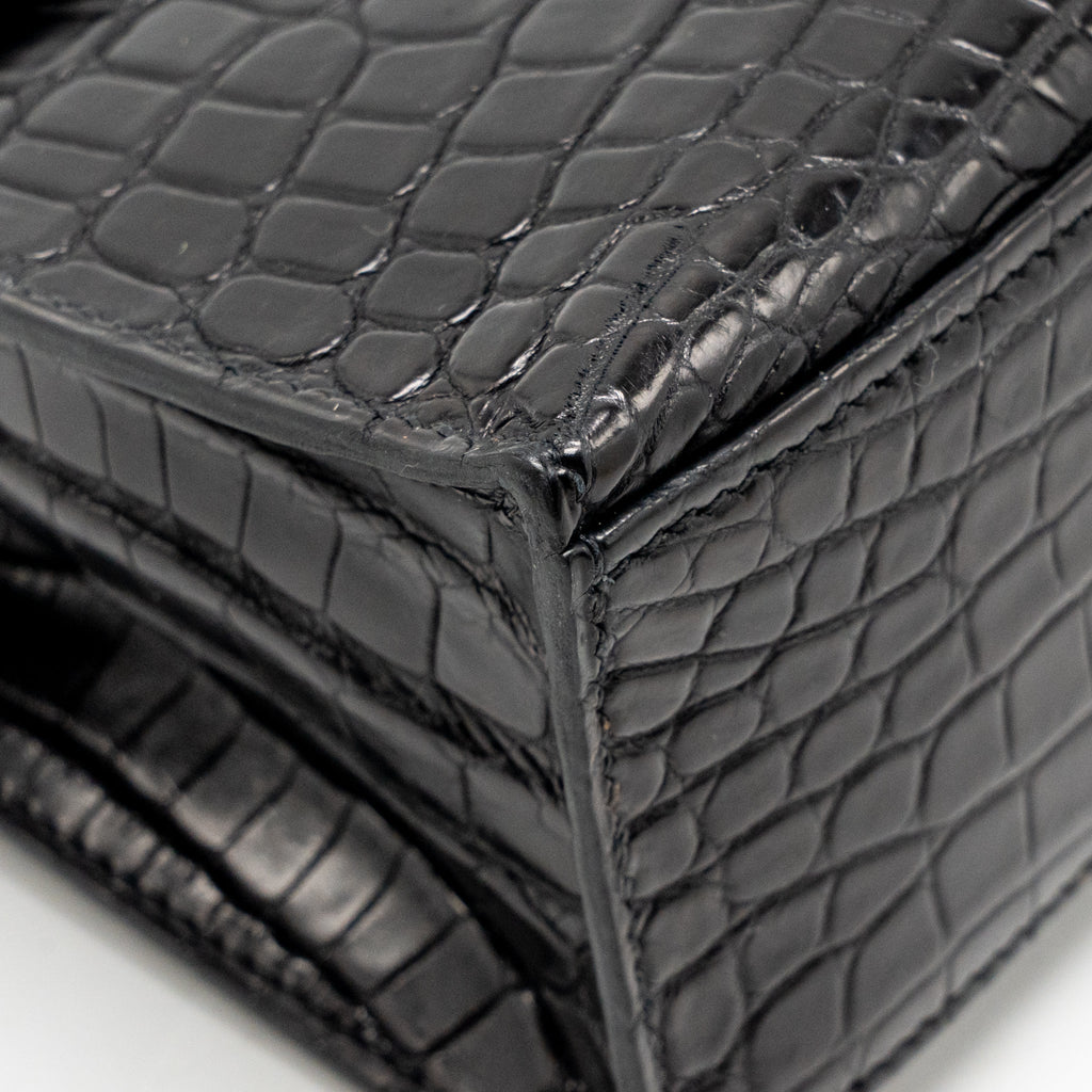 HERMES KELLY POCHETTE CROCODILE NILOTICUS MATT BLACK SHW