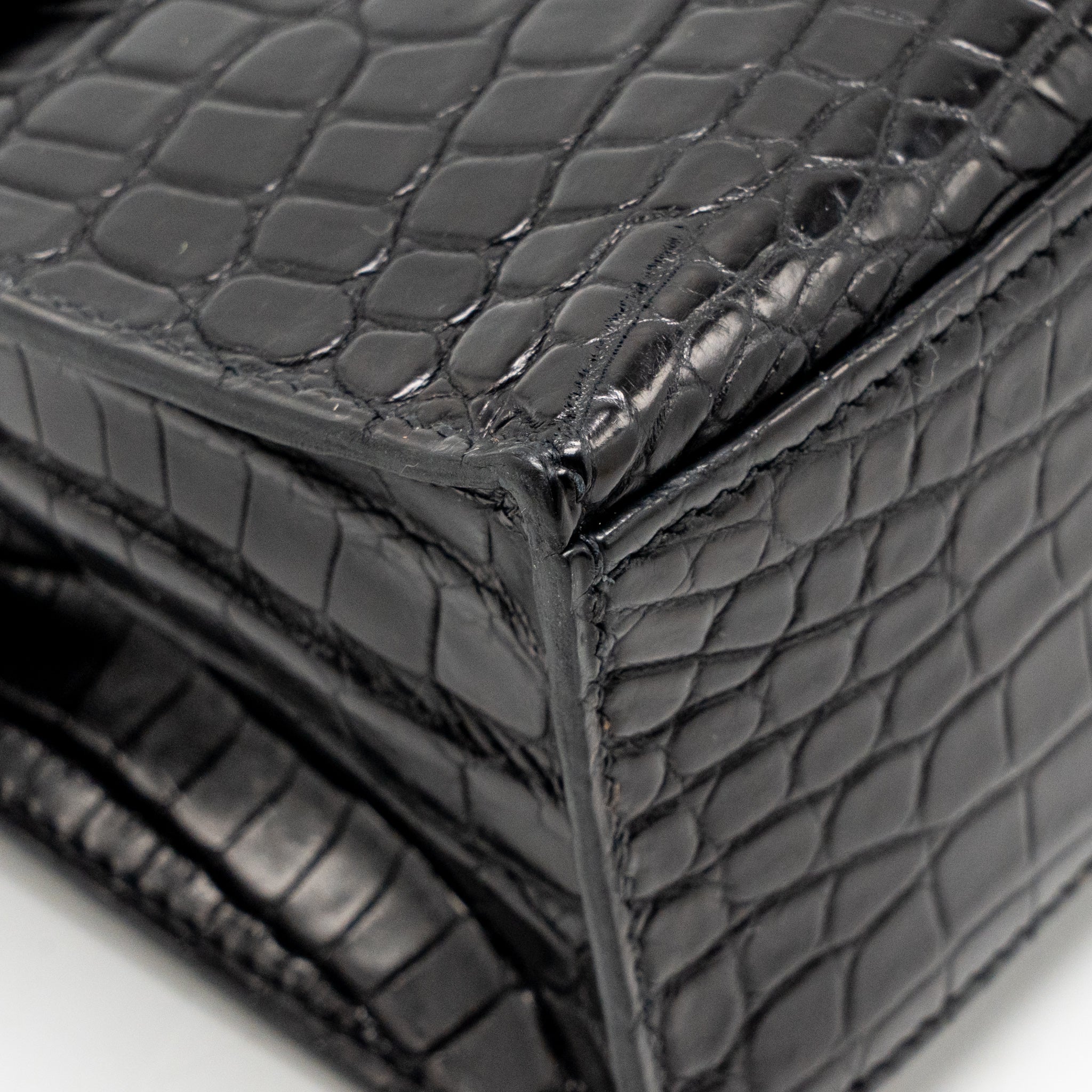 HERMES KELLY POCHETTE CROCODILE NILOTICUS MATT BLACK SHW