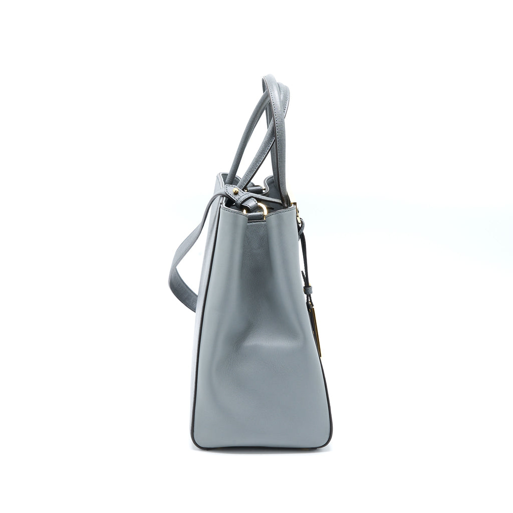 FENDI 2 JOURS LARGE BAG LEATHER GREY GHW