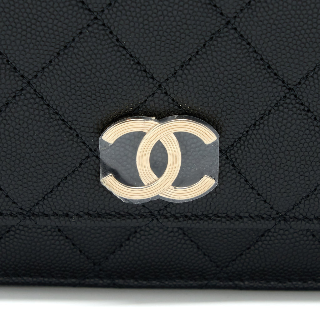 CHANEL 23C GIANT CC LOGO WALLET ON CHAIN CAVIAR BLACK LGHW (MICROCHIP)