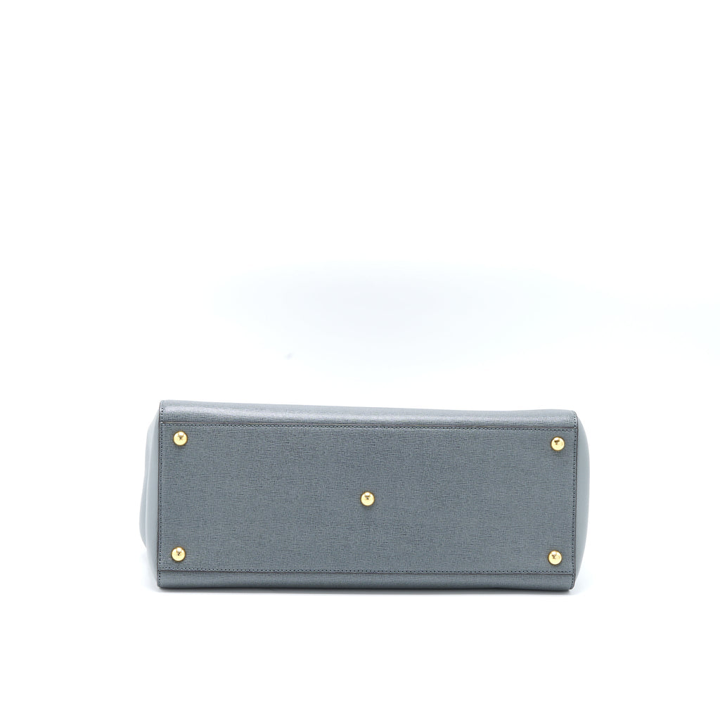 FENDI 2 JOURS LARGE BAG LEATHER GREY GHW