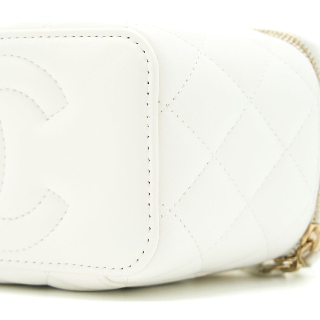CHANEL PEARL CRUSH LONG VANITY LAMBSKIN WHITE BRUSHED GHW (MICROCHIP)