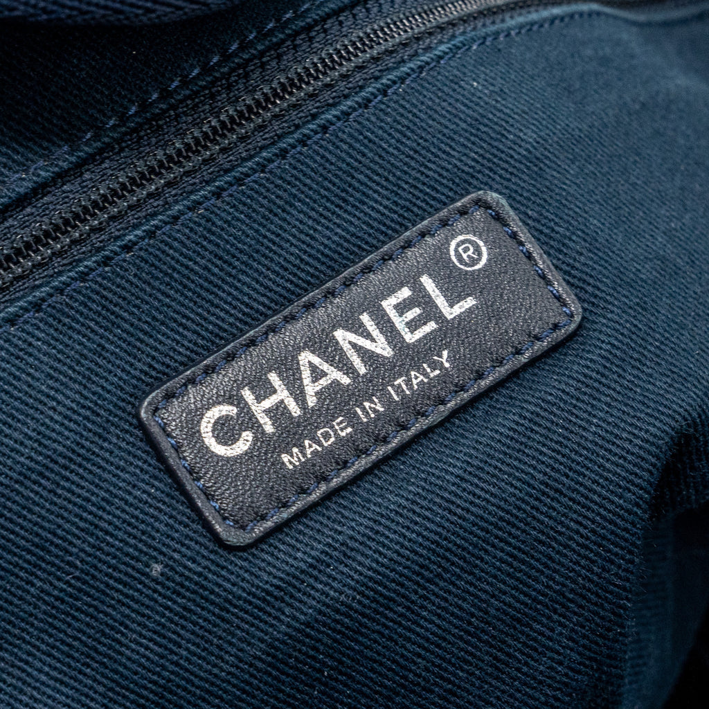 CHANEL DEAUVILLE TOTE BAG CANVAS BLUE DENIM SHW