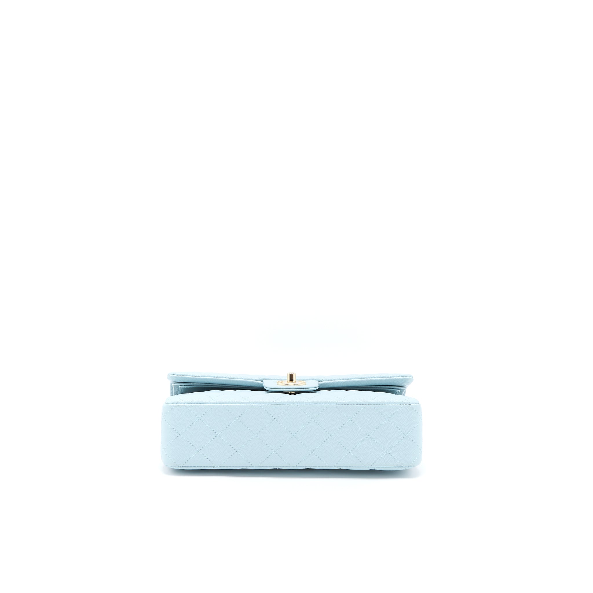 CHANEL MEDIUM CLASSIC DOUBLE FLAP BAG CAVIAR LIGHT BLUE LGHW (MICROCHIP)