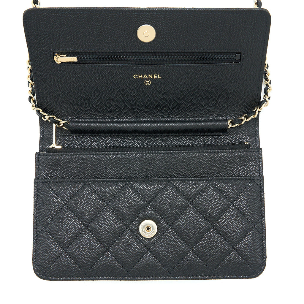 CHANEL 23C GIANT CC LOGO WALLET ON CHAIN CAVIAR BLACK LGHW (MICROCHIP)