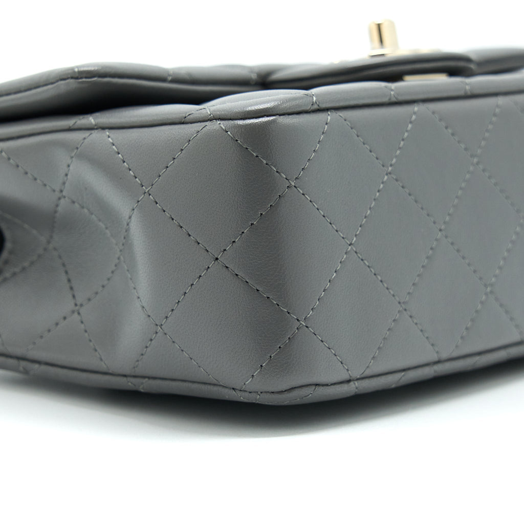 CHANEL 22A TOP HANDLE MINI RECTANGULAR FLAP BAG LAMBSKIN GREY LGHW (MICROCHIP)