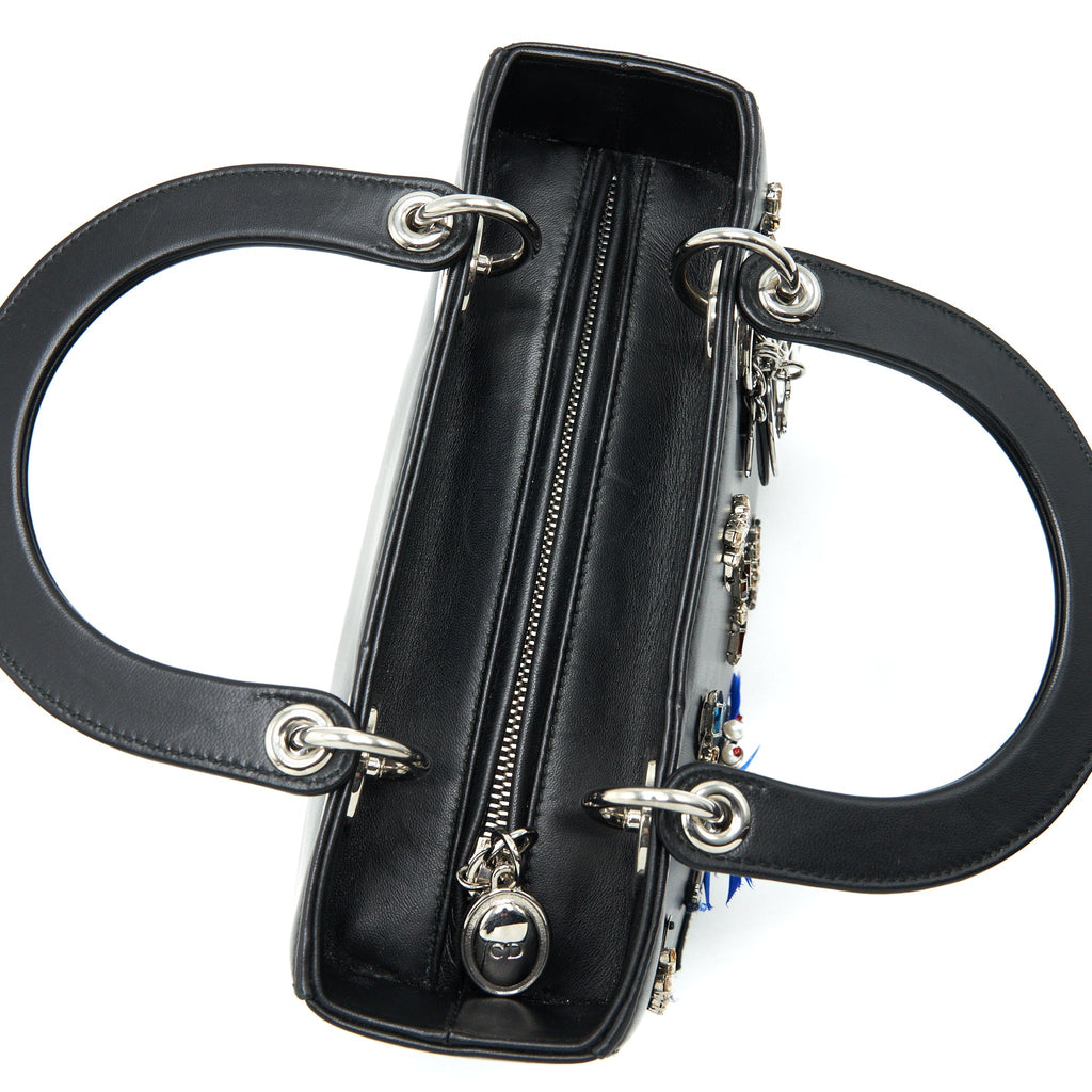 DIOR MEDIUM LADY DIOR LIMITED EDITION LAMBSKIN BLACK/MULTICOLOR SHW