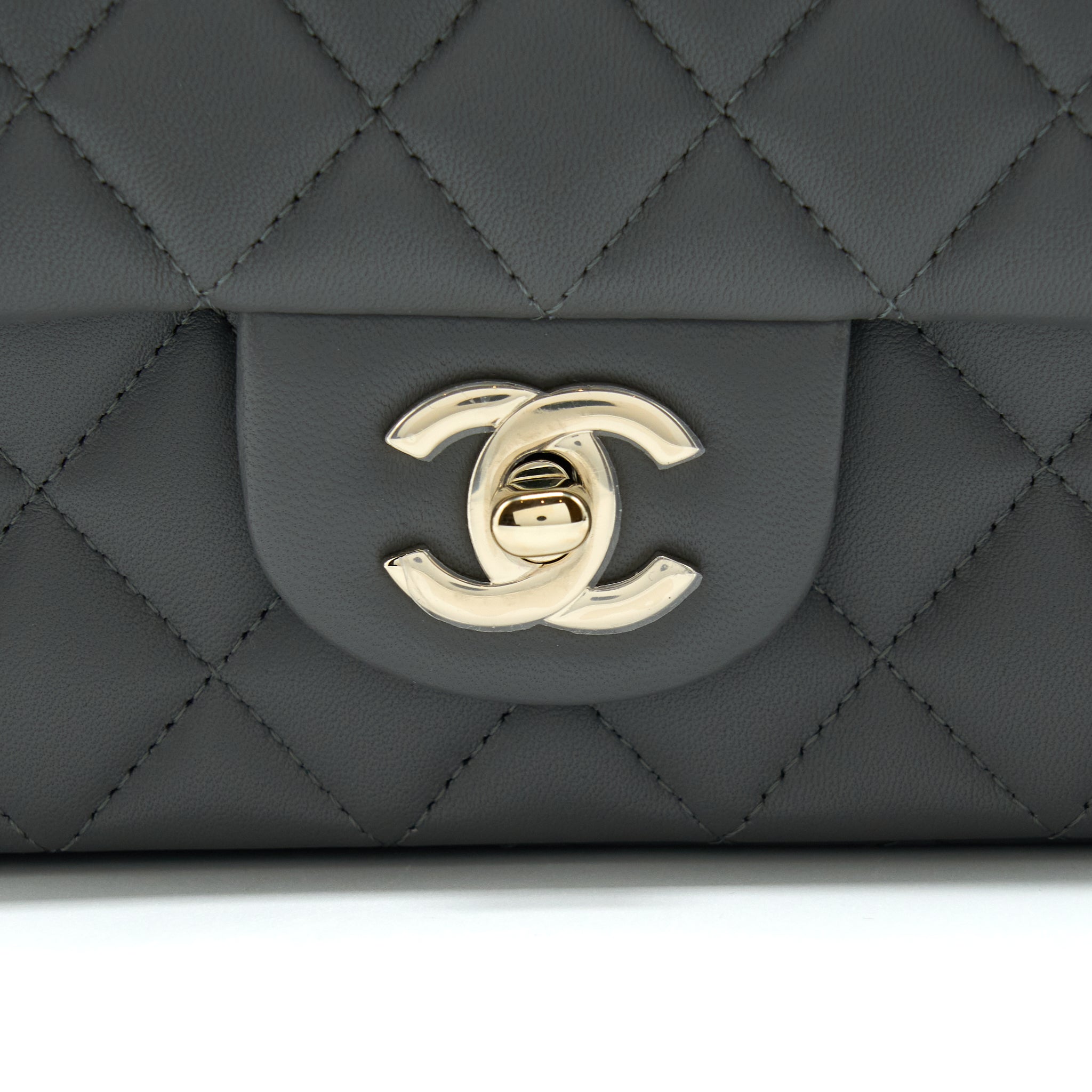 CHANEL 22A TOP HANDLE MINI RECTANGULAR FLAP BAG LAMBSKIN GREY LGHW (MICROCHIP)