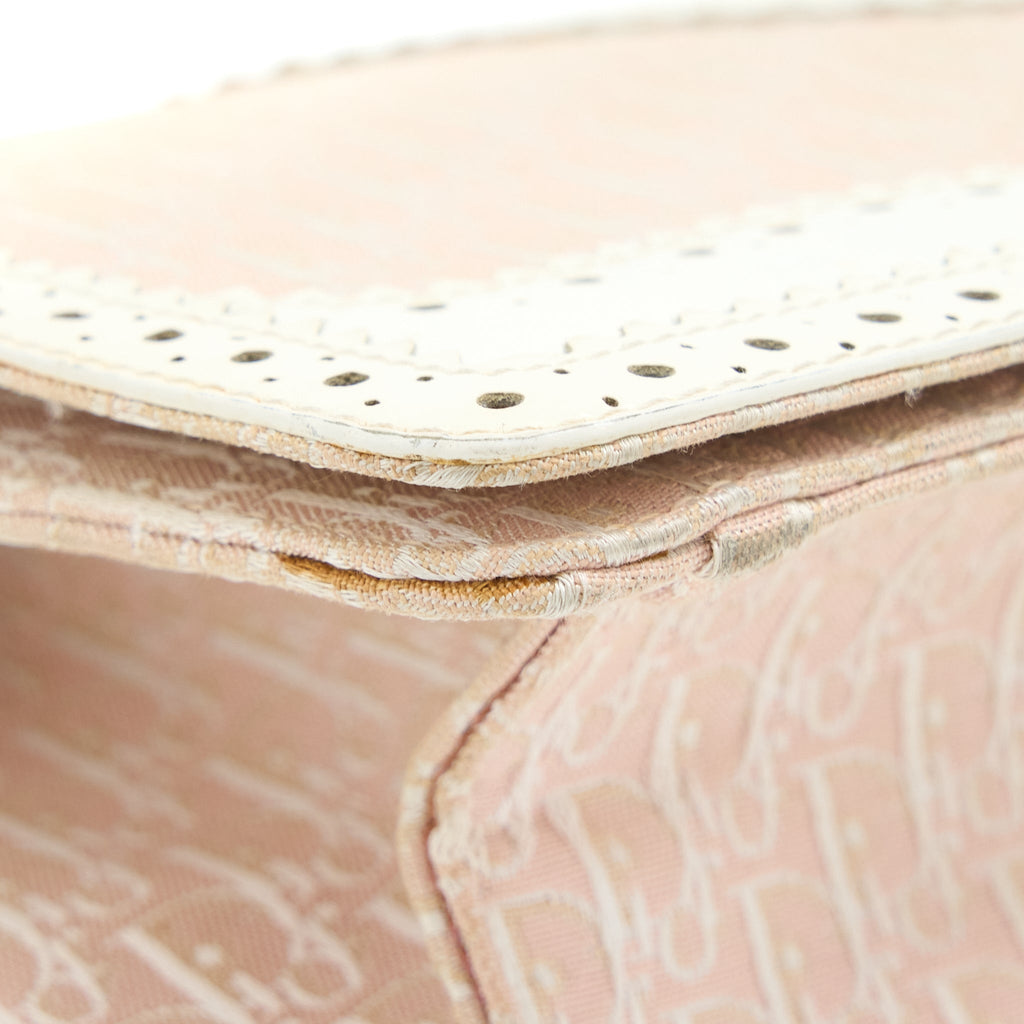 DIOR PINK LOGO MONOGRAM LACE HANDBAG PEARL D STRAP CHARM SHW