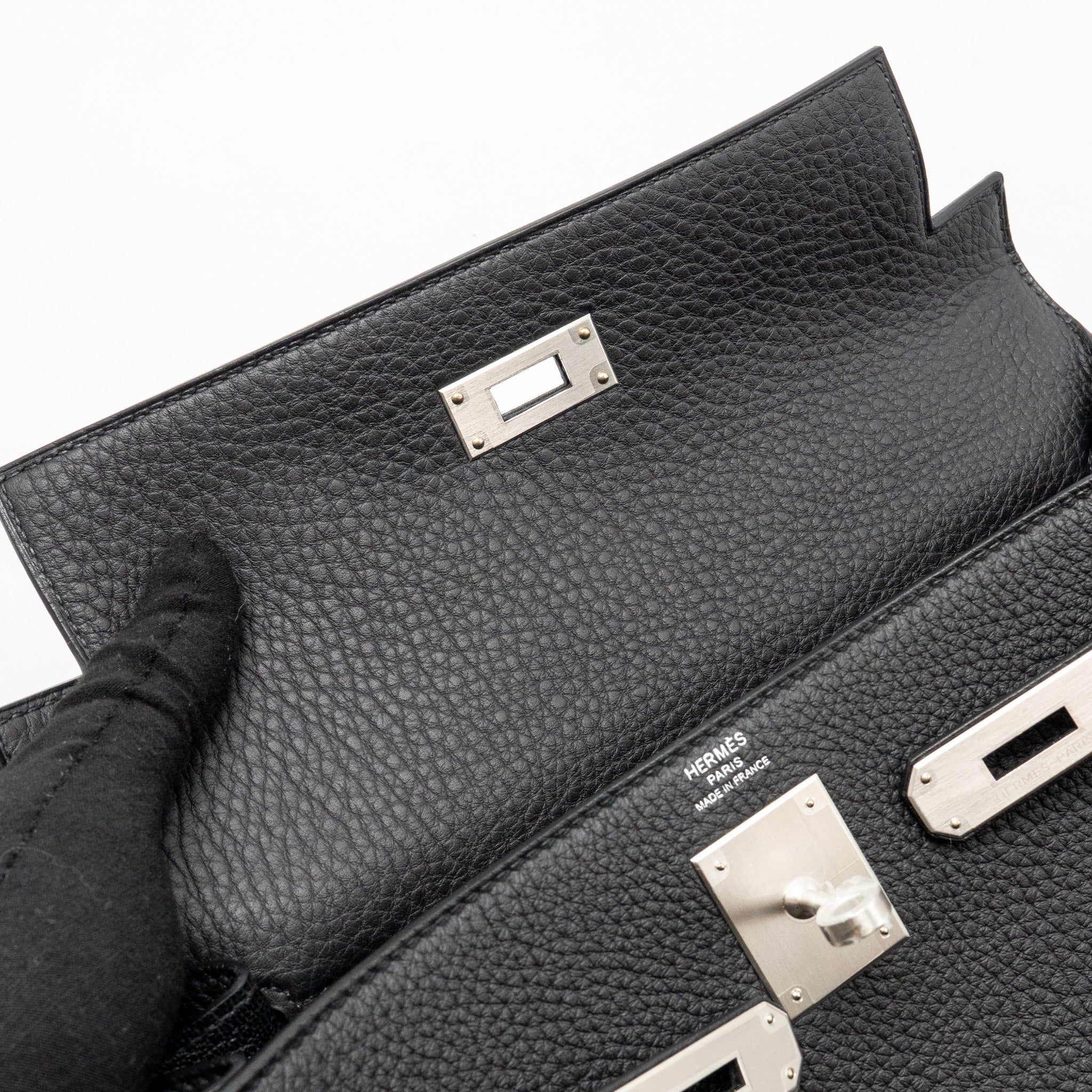 HERMES KELLY 28 TOGO BLACK BRUSHED SHW