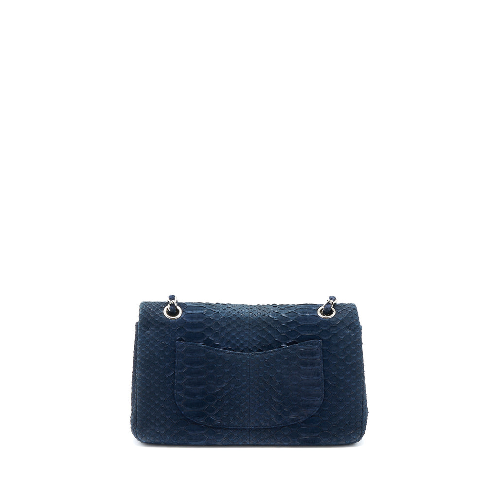 CHANEL MEDIUM CLASSIC DOUBLE FLAP BAG PYTHON DARK BLUE SHW