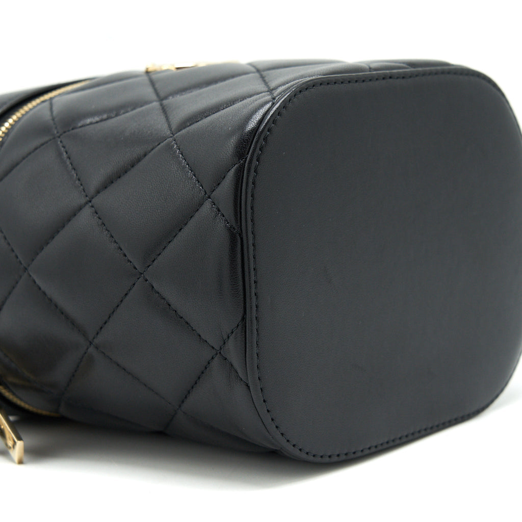 CHANEL TRENDY CC ROUND VANITY CASE CROSSBODY BAG LAMBSKIN BLACK LGHW