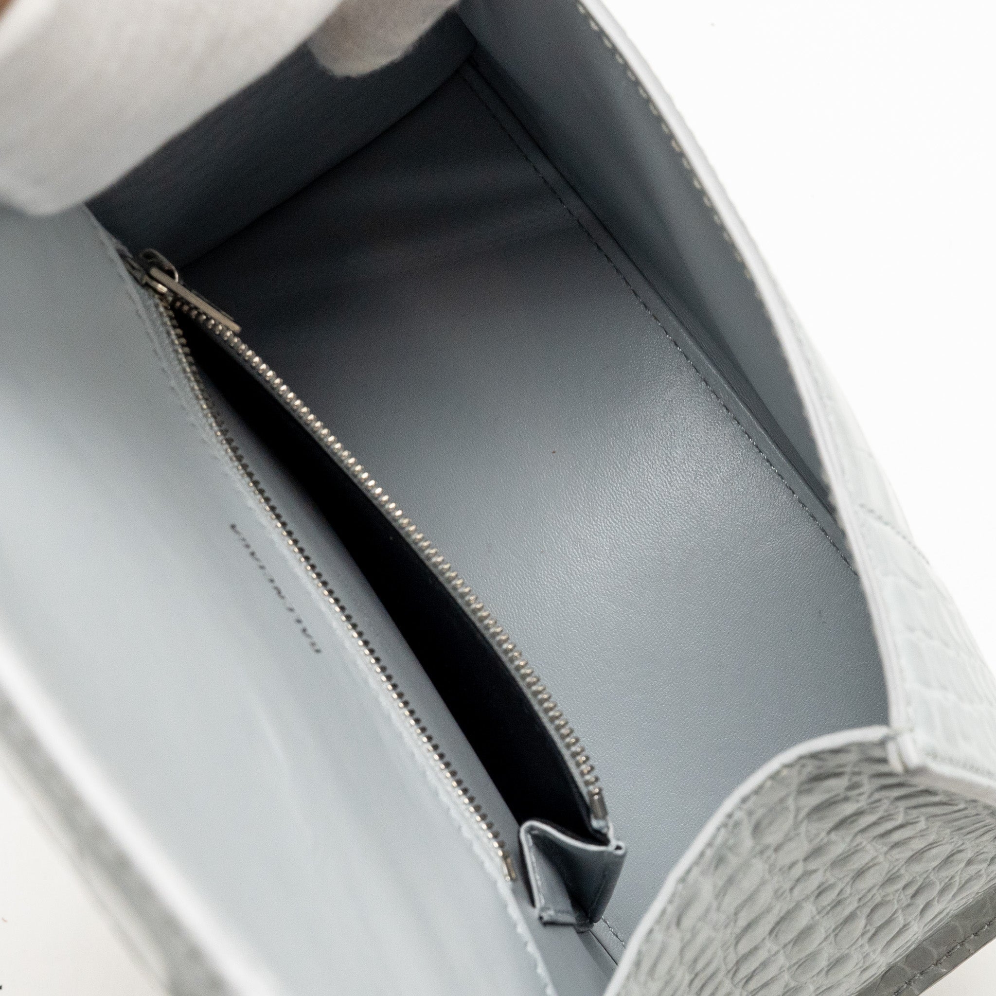 BALENCIAGA SMALL HOURGLASS BAG CROC-EMBOSSED CALFSKIN GREY SHW